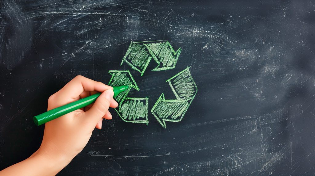 Recycle symbol drawn on a chalkboard